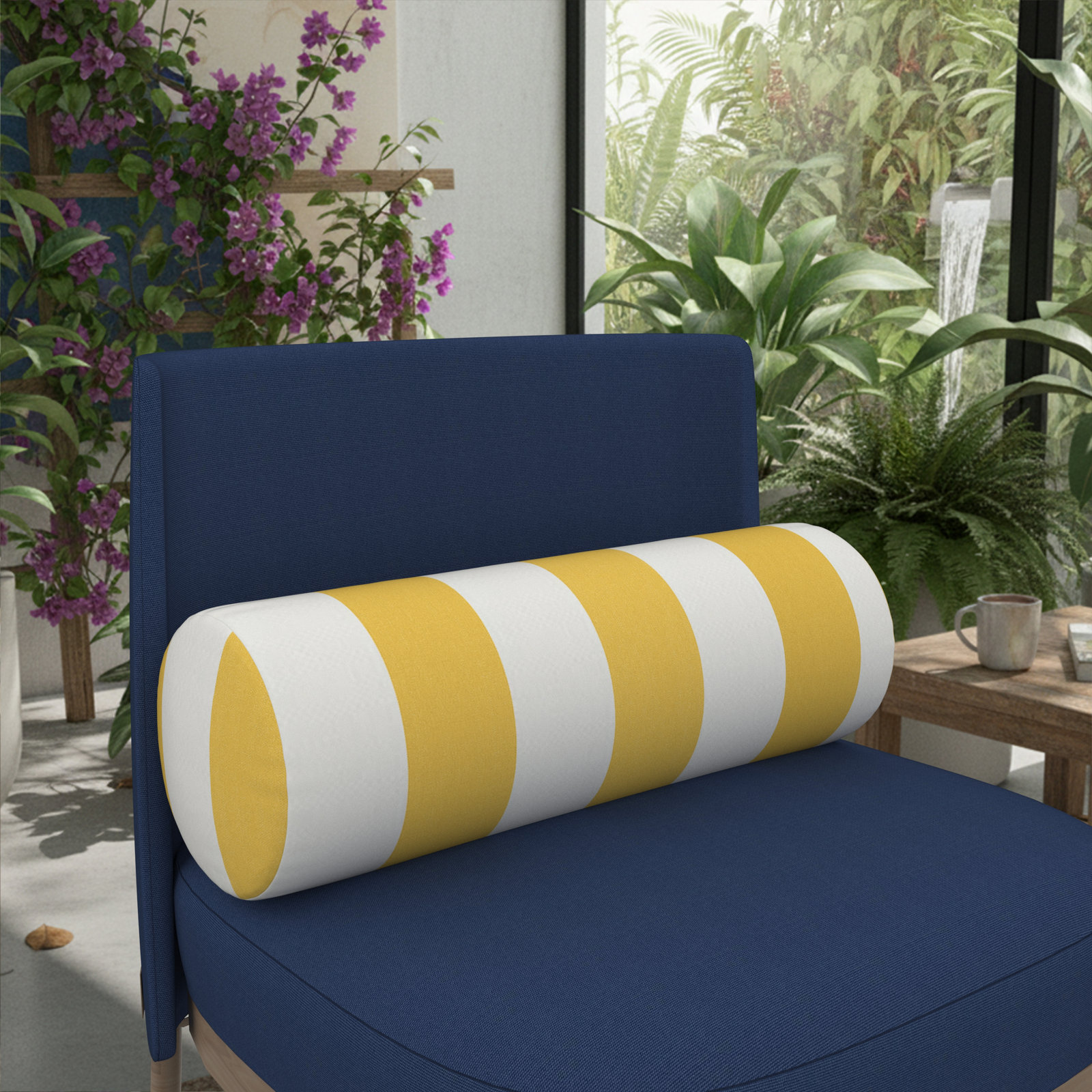 Amala Sunbrella® Pillow Cover & Insert, Sail away sunflower cabana stripe