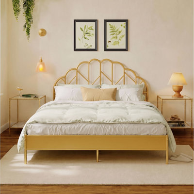 Gold Metal Bed Frame and Nightstand Set