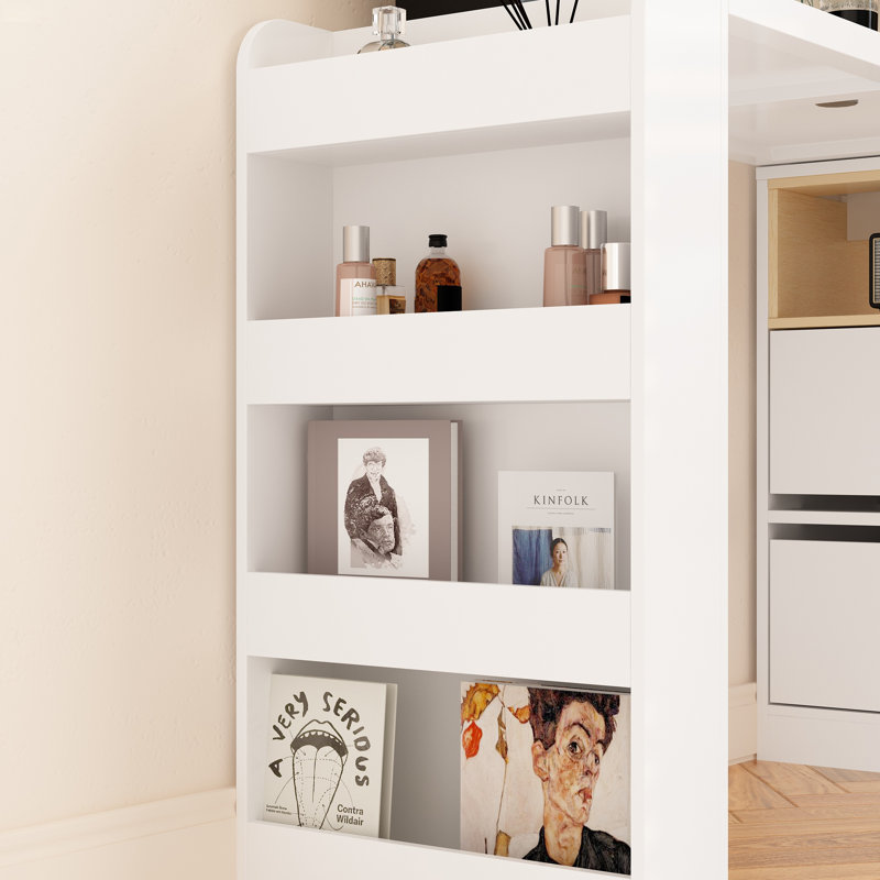 Ballal 4 Drawer Convertible Vanity Table with Side Shelves, White
