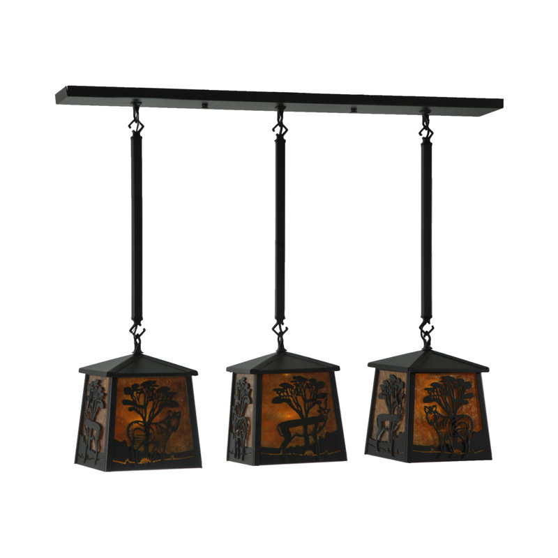 Antique Bronze 3-Light Glass Island Pendant
