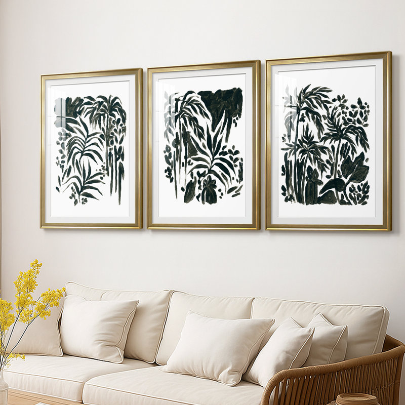 Encre Jungle I - Impression sur mesure encadrée de qualité supérieure - 3 pièces, H 21 po x l 30 po