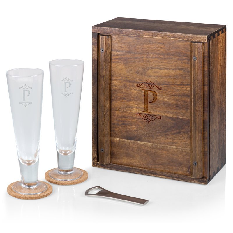 Ensemble de bière Monogram Pilsner Craft avec 2 verres à bière - Cadeau pour les amateurs de bière Dismuke, P