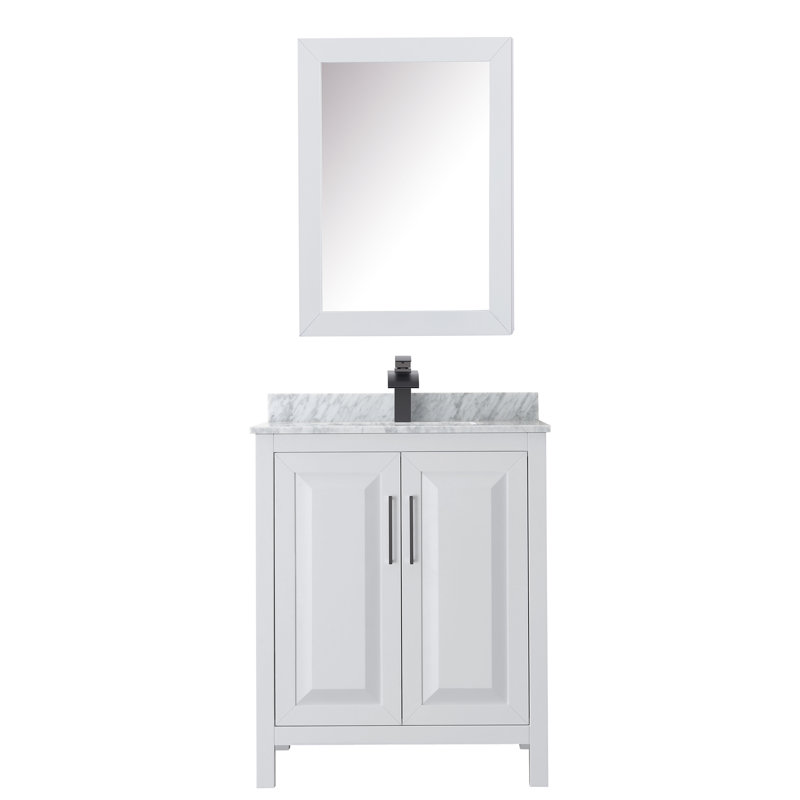 Daria 30'' W Single Vanity, White Cultured Marble, White, Matte Black