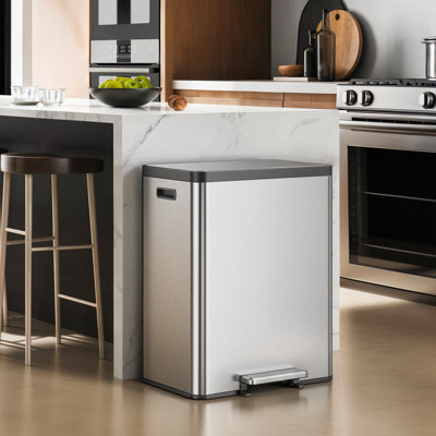 Poubelle double avec bac de recyclage 36L + 24L Eko Ecocasa II, poubelle en acier inoxydable avec couvercle, compartiment désodorisant, résistant aux odeurs et aux empreintes digitales