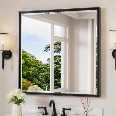  Square Beveled Bathroom Vanity Mirror with Aluminum Frame Accent Mirror Tempered Glass Decorative Mirror