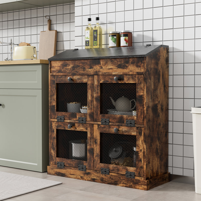 35" Tall Storage Cabinet With 4 Doors, Brown