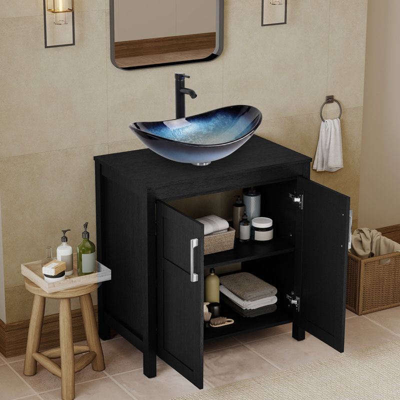 Meuble-lavabo simple 30 po avec lavabo moderne autoportant, Noir