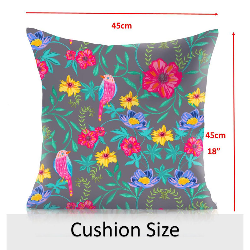 Indoor / Outdoor Floral Square Throw Cushion, Gray/Pink/Yellow Floral