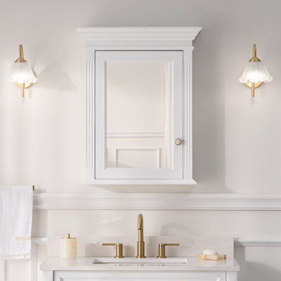 24''W X 30''H  Surface Wall Mount Solid Wood Framed Medicine Cabinet With Wooden Fixed Shelves