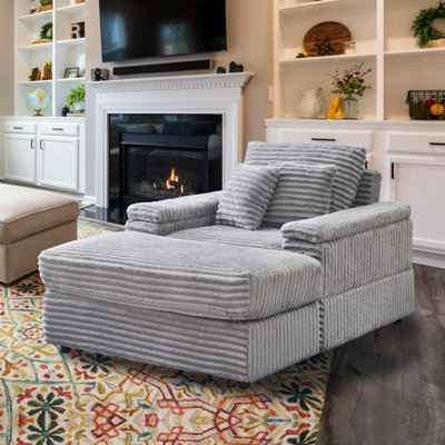 Lovis 44.00" Oversized Lounge Chair Indoor Sleeper Chair with Movable Ottoman, Comfy Corduroy. by Lark Manor