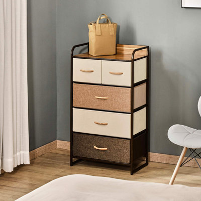 5-Drawer Fabric Dresser Tower with Steel Frame for Hallway,wood