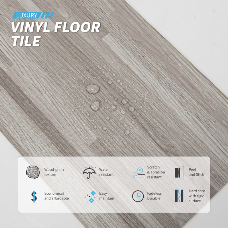 Art3d 6 in.x36 in. Peel and Stick Vinyl Flooring, Self-Adhesive Flooring Tiles, 36-Pack 54 Sq.Ft, Dusty Gray