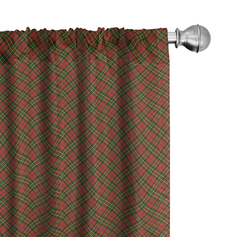 Gracie Oaks Checkered 4-Panel Curtains, Irish Tartan Xmas, Emerald Yellow Vermilion, 56"W x 63"L