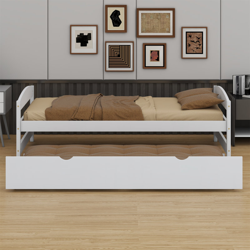 Platform Bed With Trundle, White