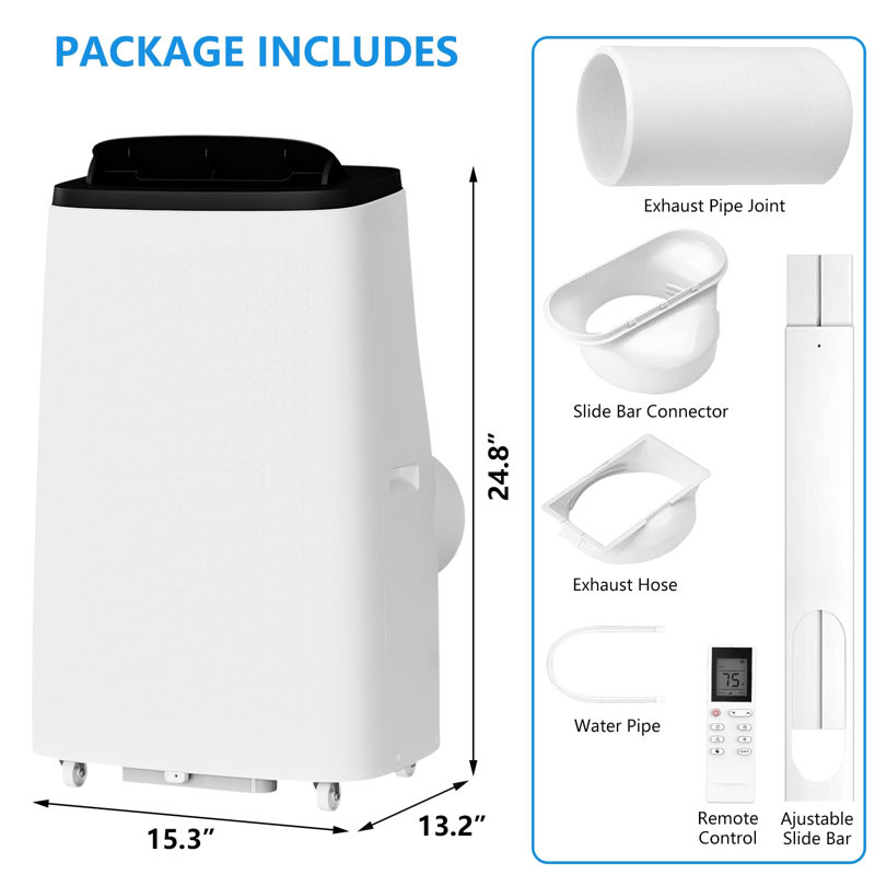 Climatiseur portatif 14 000 BTU - Refroidissement de pièce de 700 pieds carrés, mode veille, 3 vitesses de ventilateur, télécommande pour la maison et le bureau