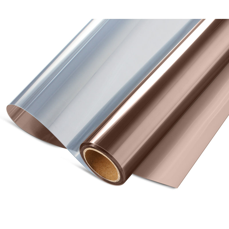 One Way Privacy with Heat Control Non-Wall Damaging Window Decal, 35.4'' H x 97.5'' W, Brown Silver