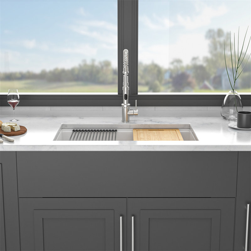 Quartz Kitchen Sink - 30X19"  Granite Composite Workstation Undermount Kitchen Sink, White
