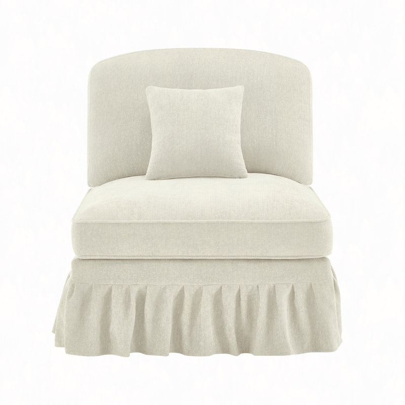 Canapé sans accoudoirs en chenille avec 1 coussin, Beige / Blanc