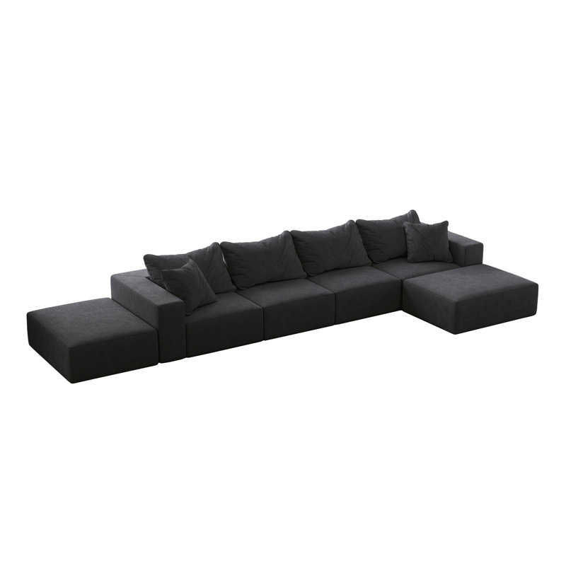 Canapé modulaire rembourré en L en chenille avec 6 coussins Ciriaca, Gris chenille