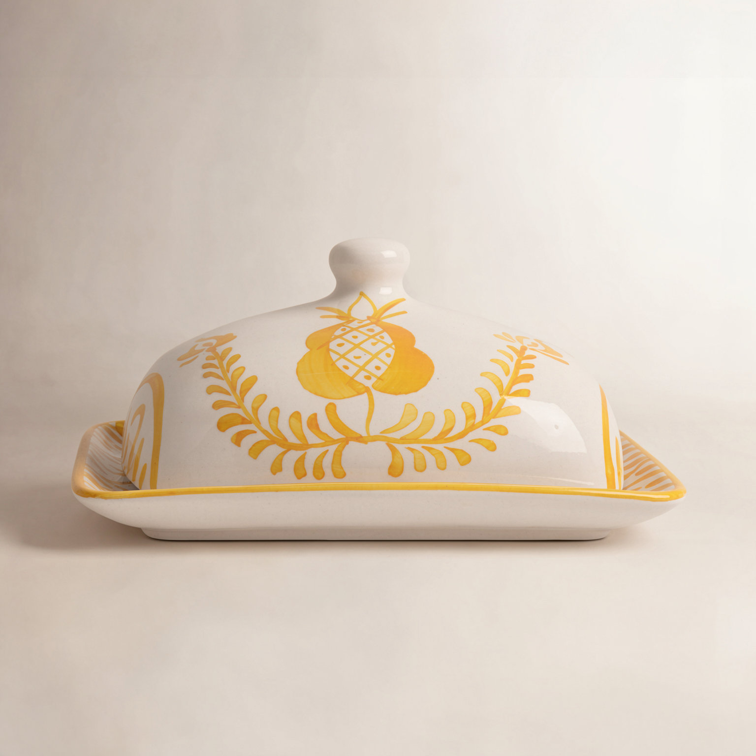 Hand-Painted Stoneware Butter Dish