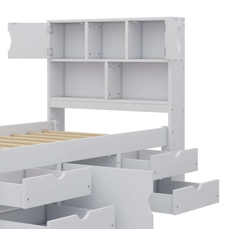 Lit plateforme simple capitaine avec bibliothèques de rangement intégrées et tablettes intégrées, Blanc