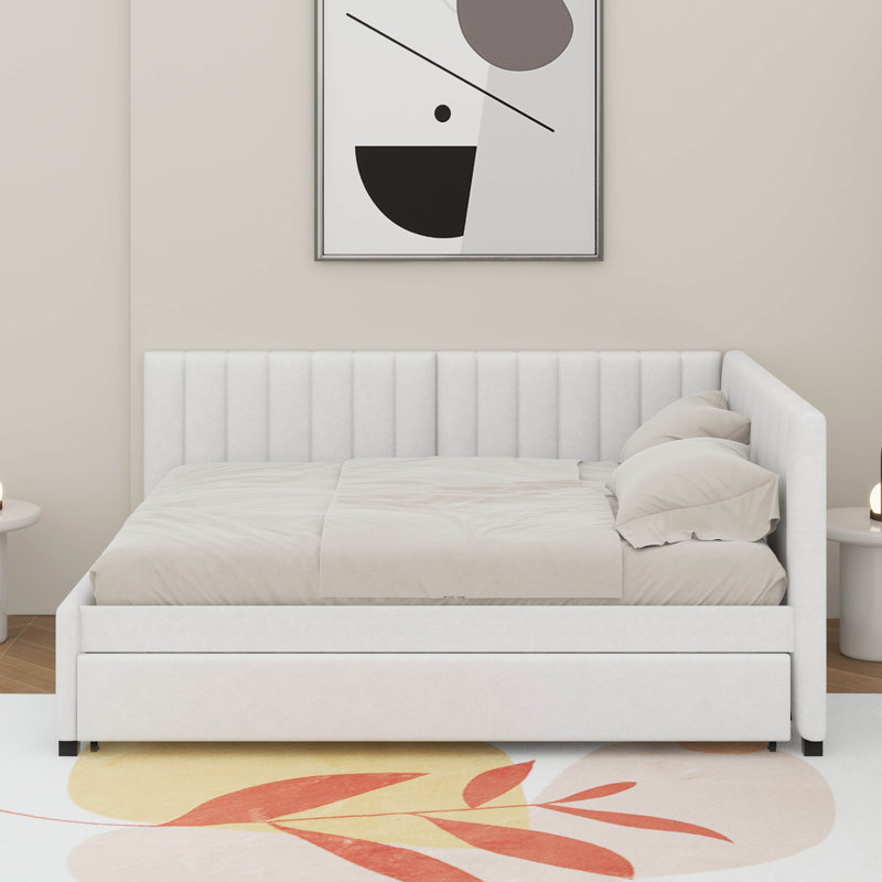 Lit de jour double avec lit gigogne, Beige