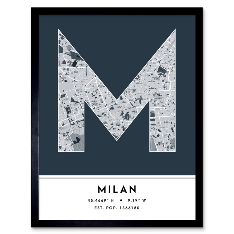 Milan City Map Milan Navy by Wee Blue Coo - Single Picture Frame Typography