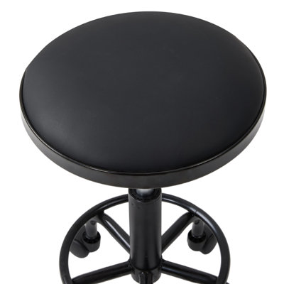 Height-Adjustable PU Leather Round Salon Rolling Stool
