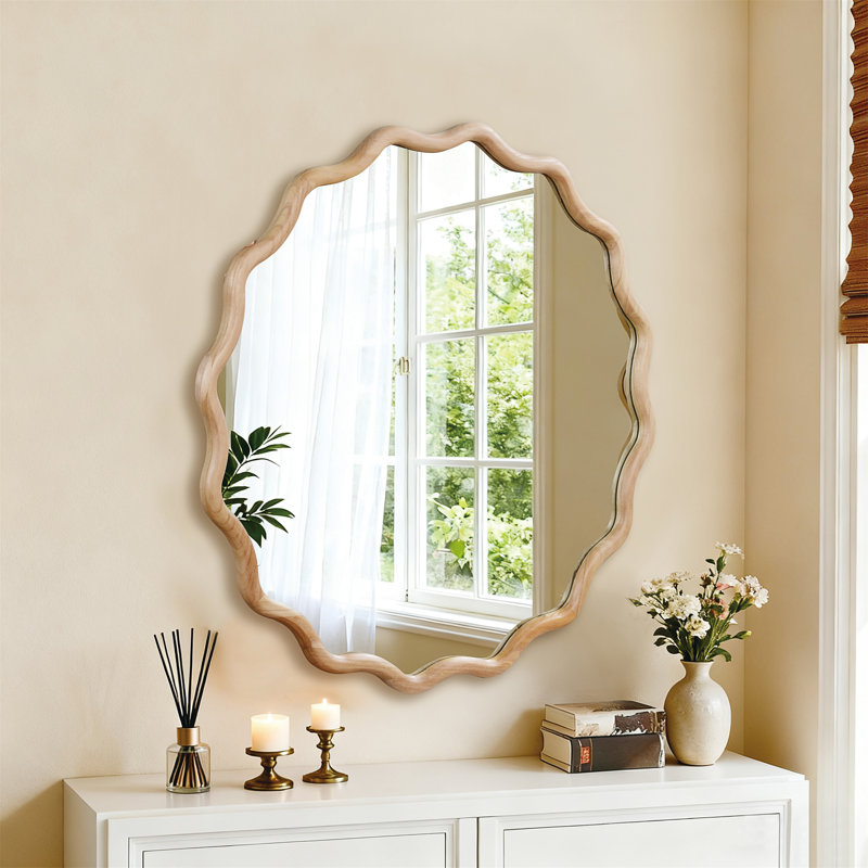 Miroir décoratif rond 36 po, H 36 po x l 36 po, Bois naturel