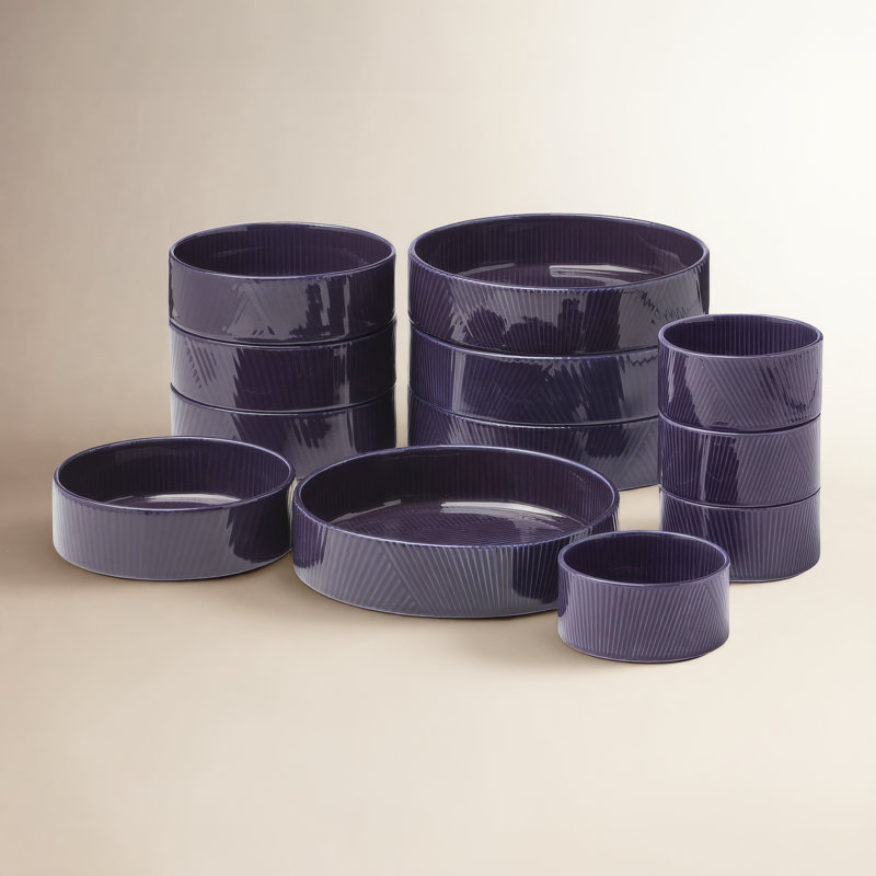 Modulus 12-Piece Bowl Set, Nightshade, Black