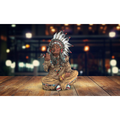 Gaileen 10"H Indian Smoking a Pipe Native American Figurine Unique Gifts