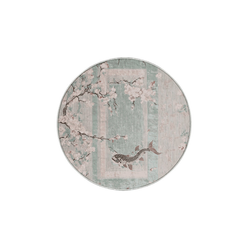 Tapis beige soyeux et moelleux, Rond 7 pi