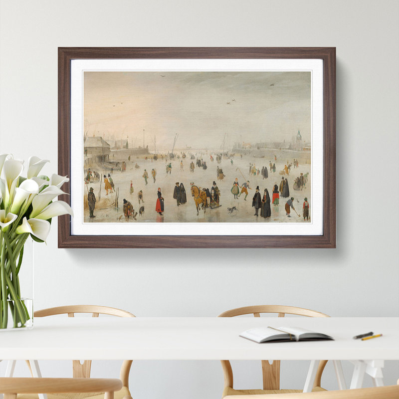 Winter Scene on the Ice Vol.1 by Hendrick Avercamp - Picture Frame Painting, Walnut Framed, 36cm H x 48cm W x 2cm D