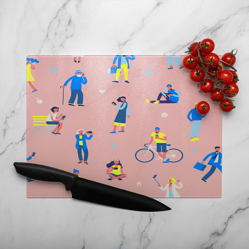 Different People With Mobile Phones And Gadgets Glass Chopping Board