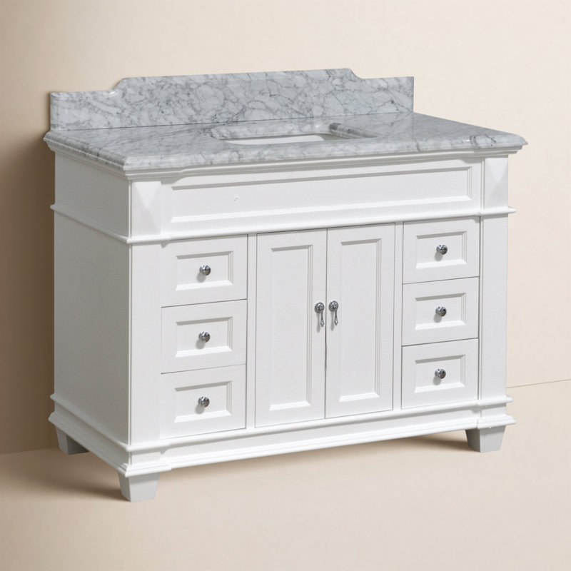 Ensa 48'' Single Bathroom Vanity with Top, Carrara Marble, White