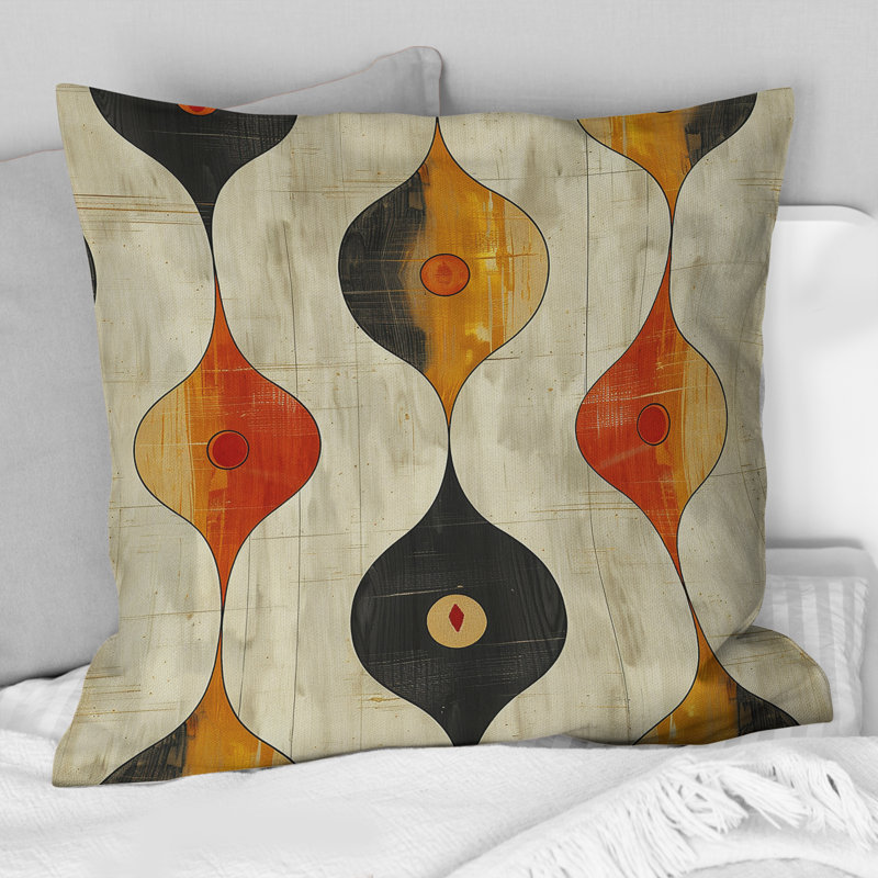 Coussin décoratif orange, orange et jaune quadrilobe, H 16 po x l 16 po