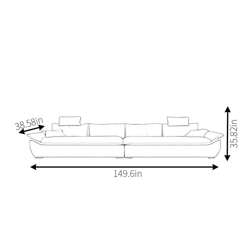 Canapé de luxe simple à lumière simple, 5, H 35,82 po x l 149,6 po x P 38,58 po