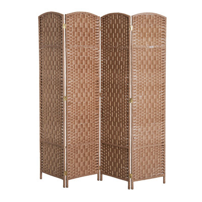 6' Tall Wicker Weave 4 Panel Room Divider Privacy Screen - Natural