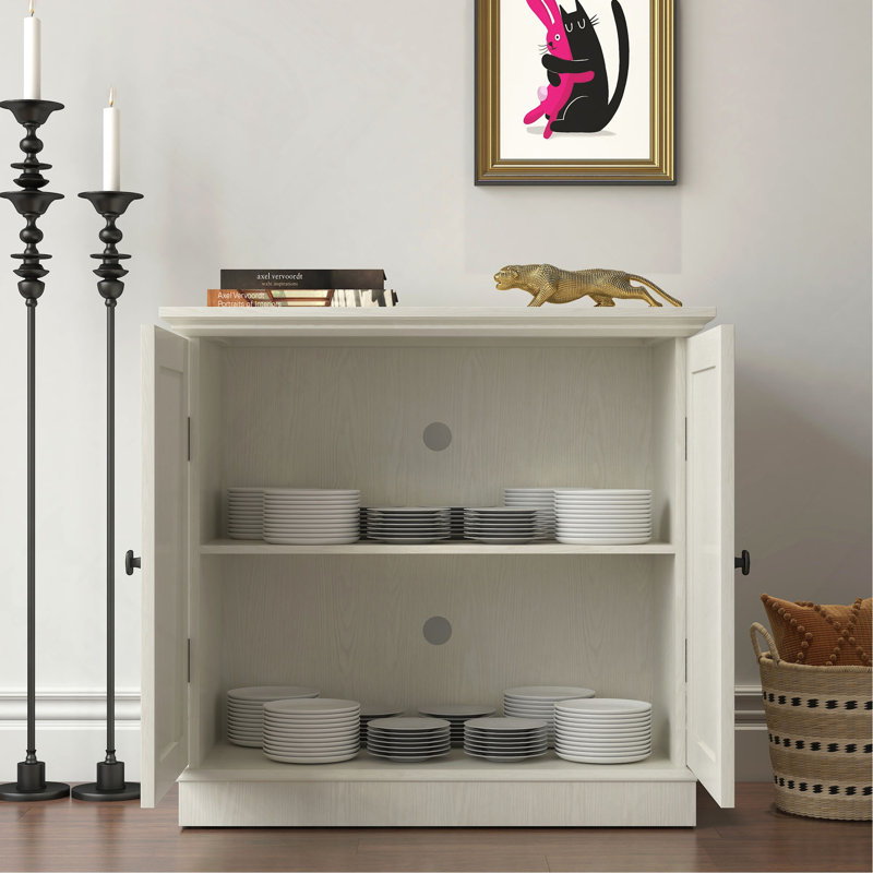 Buffet de rangement avec 2 portes décoratives en miroir en acrylique, tablette réglable pour la salle à manger, le salon, la cuisine, poignées en métal, panneau de fibres à densité moyenne
