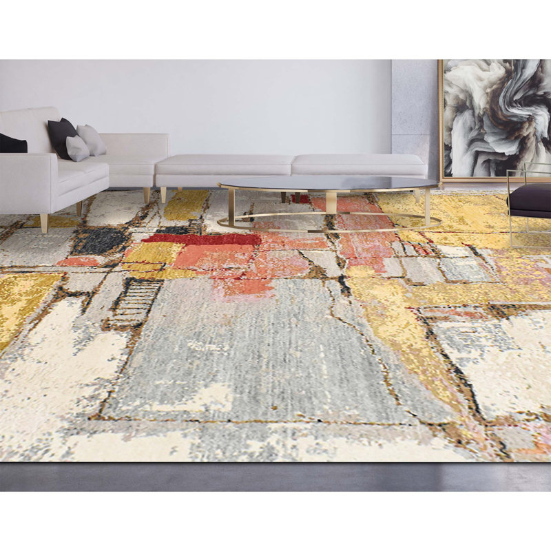 Hand Woven Silk and Wool Abstract Area Rug, Rectangle 8' x 10'