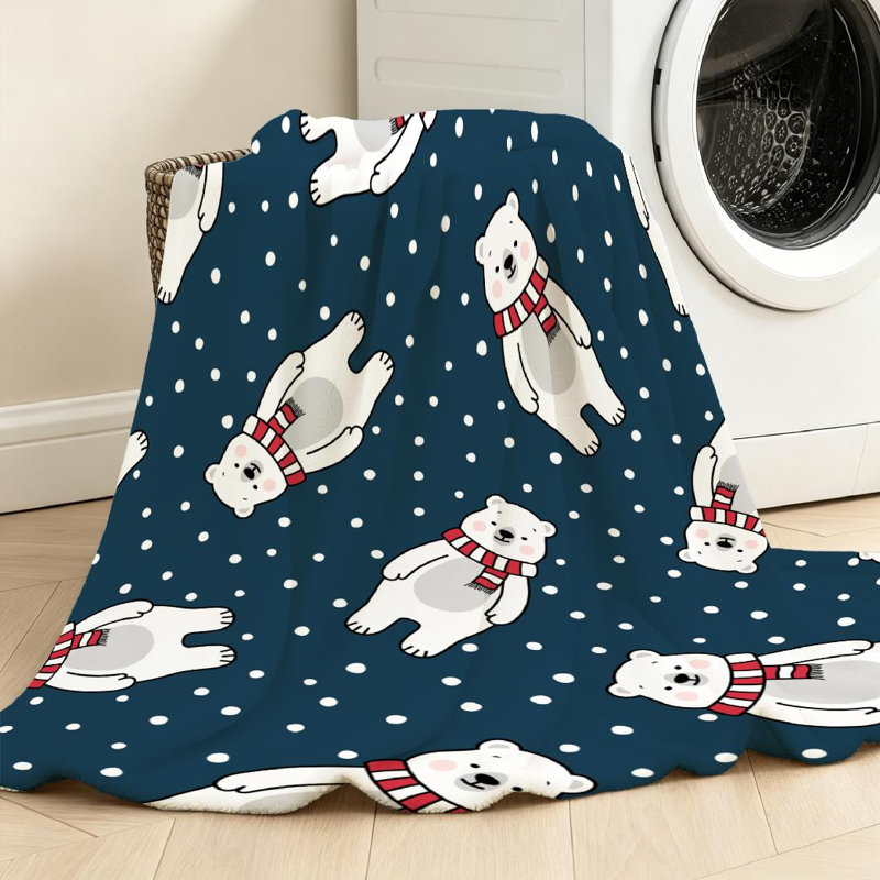 Jeté en molleton blanc ultra doux en flanelle, joli ours polaire sans couture, Jeté 30 po x 40 po