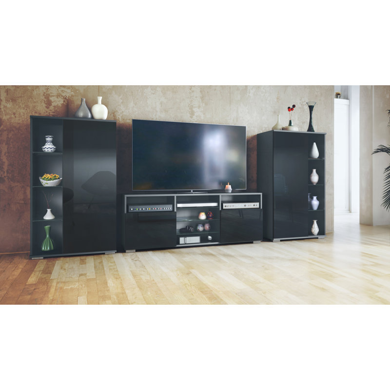 Carterlee Unfinished Entertainment Centre for TVs up to 65", Anthracite/Black High Gloss