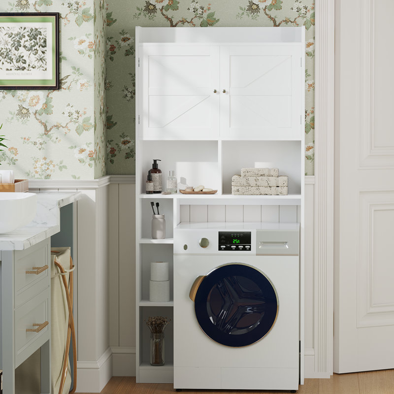 Over-The-Toilet Bathroom Storage Cabinet With Adjustable Shelf Double Doors And Open Shelves For Flexible Organization