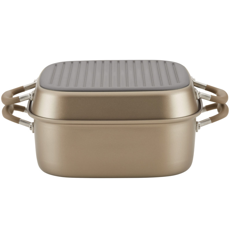 Anolon Advanced Home Hard Anodized Nonstick Two Step Meal Cookware Set, Includes 7 Quart Roaster And 11 Inch Deep Square Grill Pan, 2 Piece, Bronze