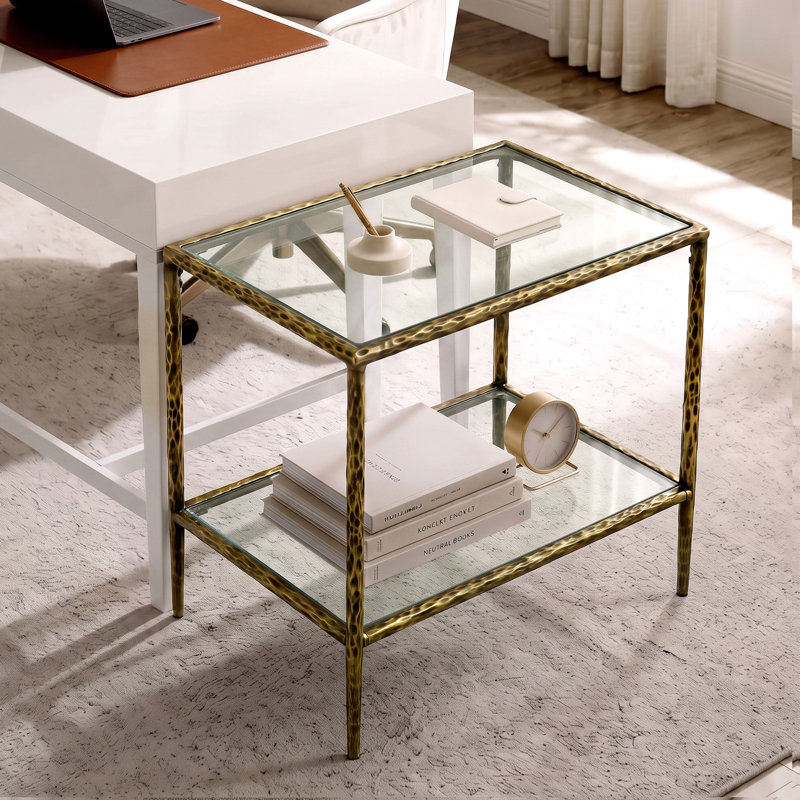 Lalia Modern Hammered Metal 1-Shelf End Table, Gold