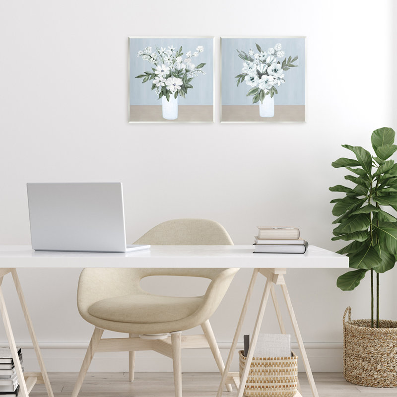 Ensemble de 2 plaques murales Mixed White Blossoms, design par Marilyn Dunlap