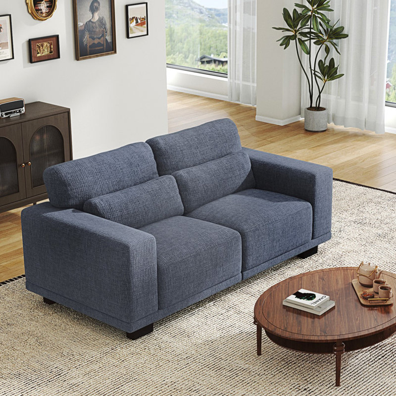 Modern Sofa With Removable Washable Linen Fabric Cover, Upholstered Couch With Deep Seats And Wide Armrests For Living Room