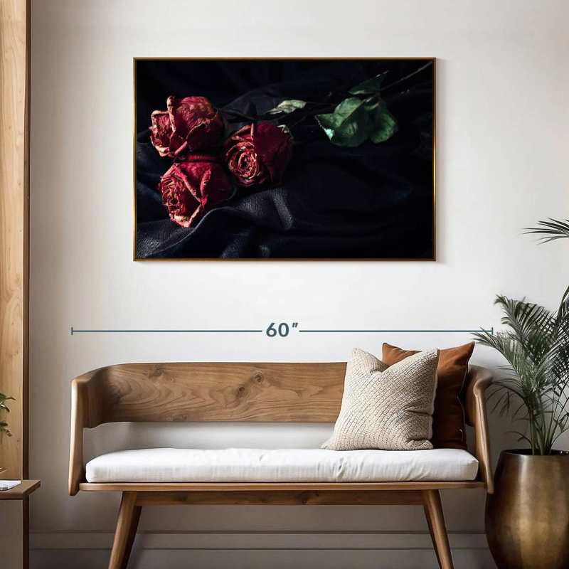 Roses du Désespoir, 43 po x 29 po, Cadre flottant doré