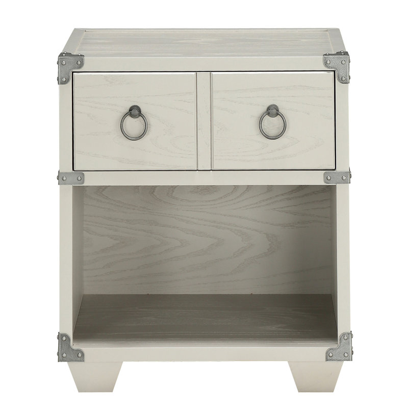 Table de chevet grise en bois avec double poignée et abri pour chambre 22,5 pouces de large