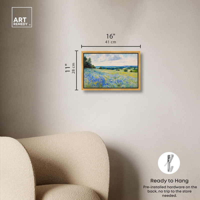 «Sky Over Blue Fields» par Art Remedy, H 11 po x l 16 po, Cadre flottant doré